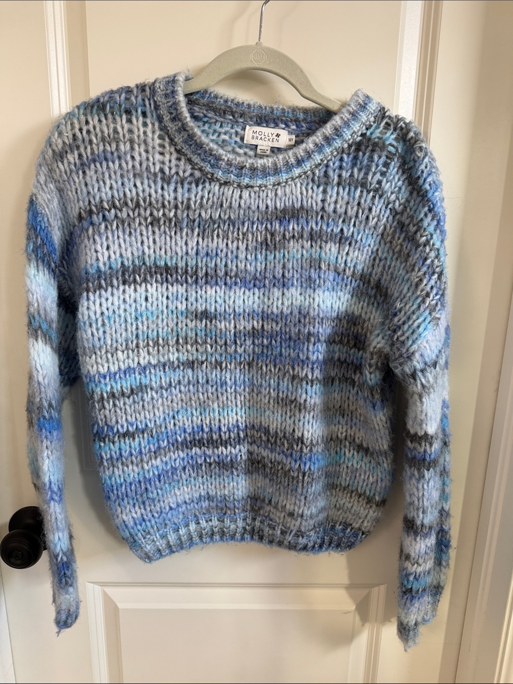 Molly Bracken Blue, Gray and White Striped Chunky Knit Sweater